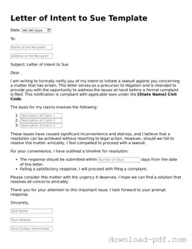 Free Letter of Intent to Sue Template