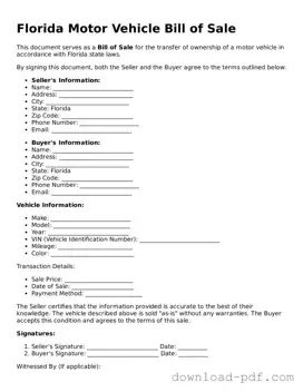 Florida Motor Vehicle Bill of Sale Document