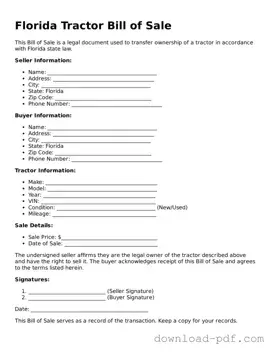 Florida Tractor Bill of Sale Document