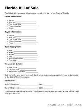 Florida Bill of Sale Document