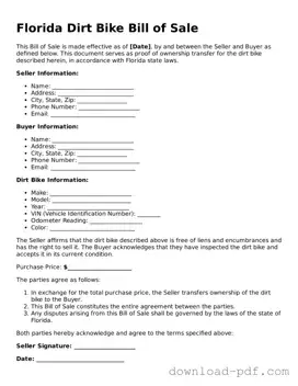 Florida Dirt Bike Bill of Sale Document