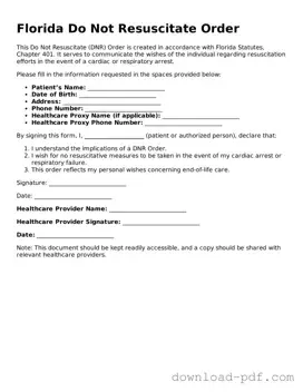 Florida Do Not Resuscitate Order Document