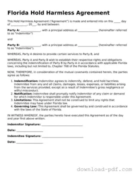 Florida Hold Harmless Agreement Document