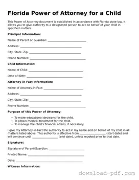 Florida Power of Attorney for a Child Document