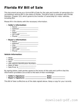 Florida RV Bill of Sale Document