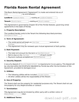 Florida Room Rental Agreement Document