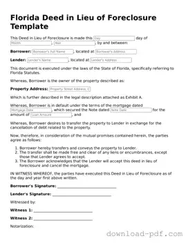 Florida Deed in Lieu of Foreclosure Document
