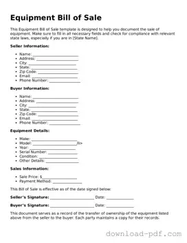 Free Equipment Bill of Sale Template