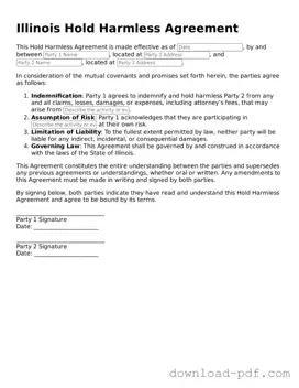 Illinois Hold Harmless Agreement Document