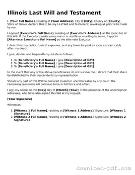 Illinois Last Will and Testament Document