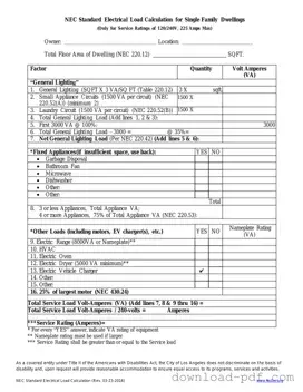 Get LADBS NEC Standard Electrical Load Calculation Template in PDF