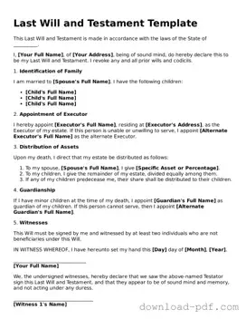 Free Last Will and Testament Template