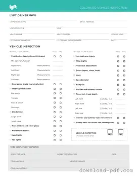 Get Lyft Inspection Template in PDF