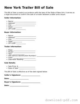 New York Trailer Bill of Sale Document