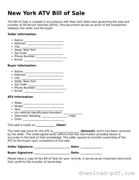 New York ATV Bill of Sale Document