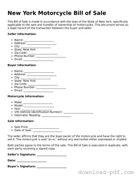 New York Motorcycle Bill of Sale Document