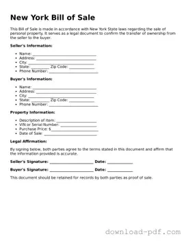 New York Bill of Sale Document