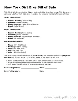 New York Dirt Bike Bill of Sale Document