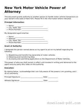 New York Motor Vehicle Power of Attorney Document