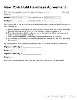 New York Hold Harmless Agreement Document