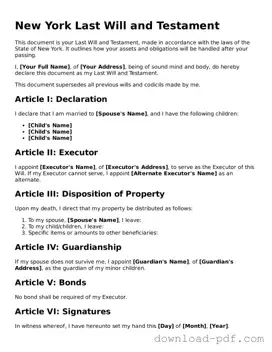 New York Last Will and Testament Document