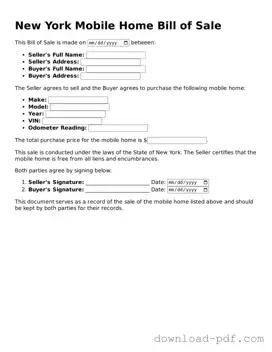 New York Mobile Home Bill of Sale Document