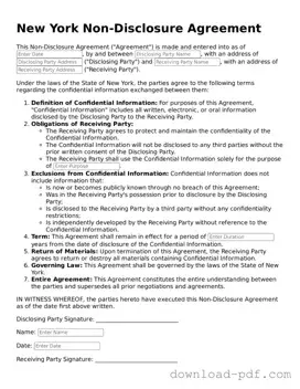New York Non-disclosure Agreement Document