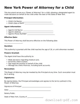 New York Power of Attorney for a Child Document