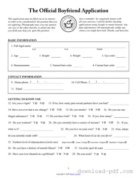 Get Boyfriend application form Template in PDF
