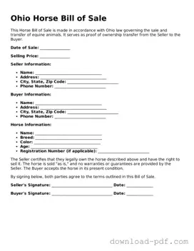 Ohio Horse Bill of Sale Document