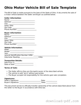 Ohio Motor Vehicle Bill of Sale Document