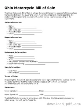 Ohio Motorcycle Bill of Sale Document