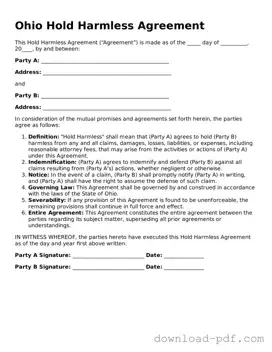 Ohio Hold Harmless Agreement Document