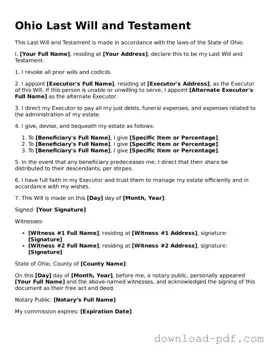 Ohio Last Will and Testament Document