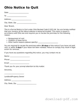 Ohio Notice to Quit Document
