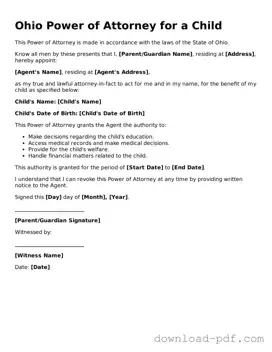 Ohio Power of Attorney for a Child Document