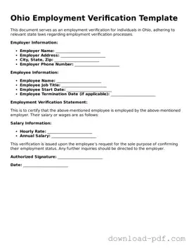 Ohio Employment Verification Document