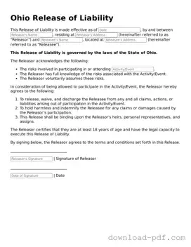 Ohio Release of Liability Document