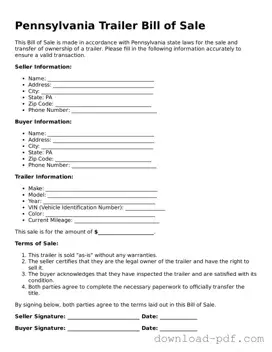 Pennsylvania Trailer Bill of Sale Document