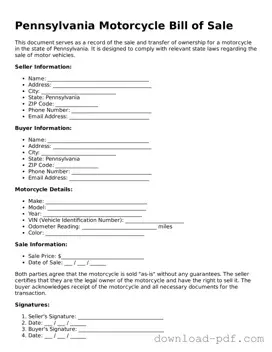Pennsylvania Motorcycle Bill of Sale Document