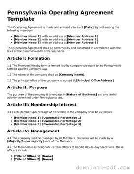 Pennsylvania Operating Agreement Document