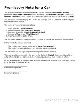 Free Promissory Note for a Car Template