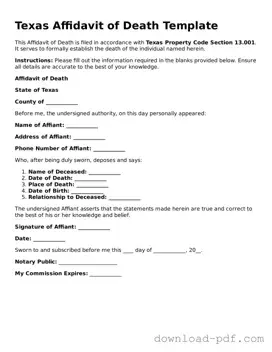 Texas Affidavit of Death Document
