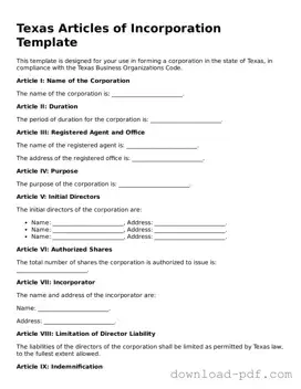 Texas Articles of Incorporation Document