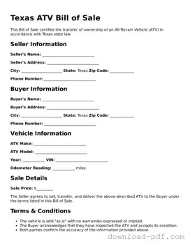 Texas ATV Bill of Sale Document