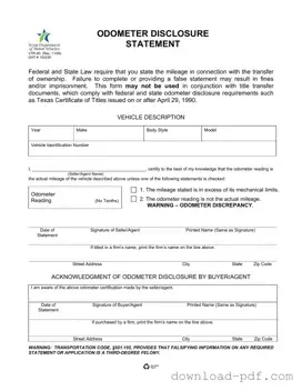 Get Texas Odometer Statement Template in PDF