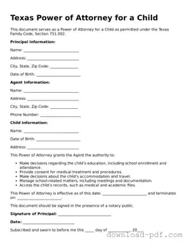 Texas Power of Attorney for a Child Document