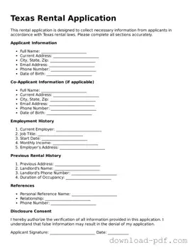 Texas Rental Application Document