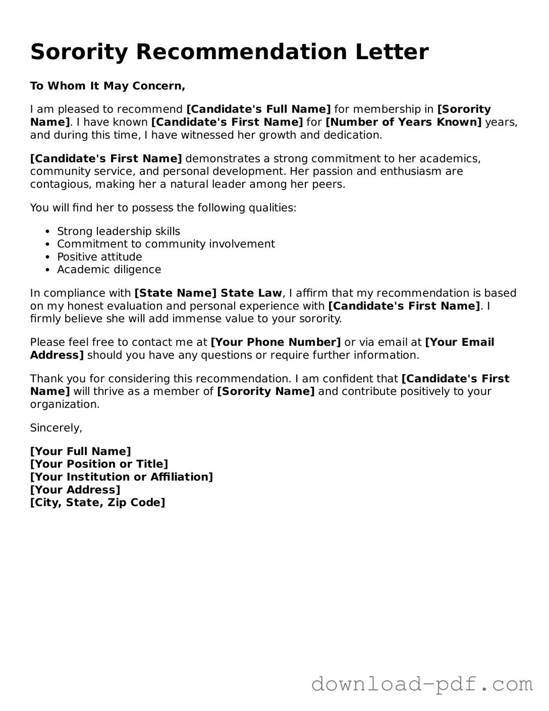 Free Sorority Recommendation Letter Template