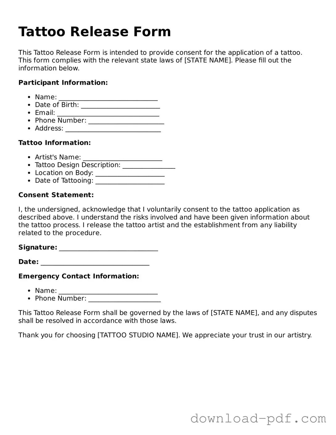 Free Tattoo Release Template
